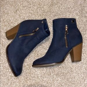 Navy and gold booties